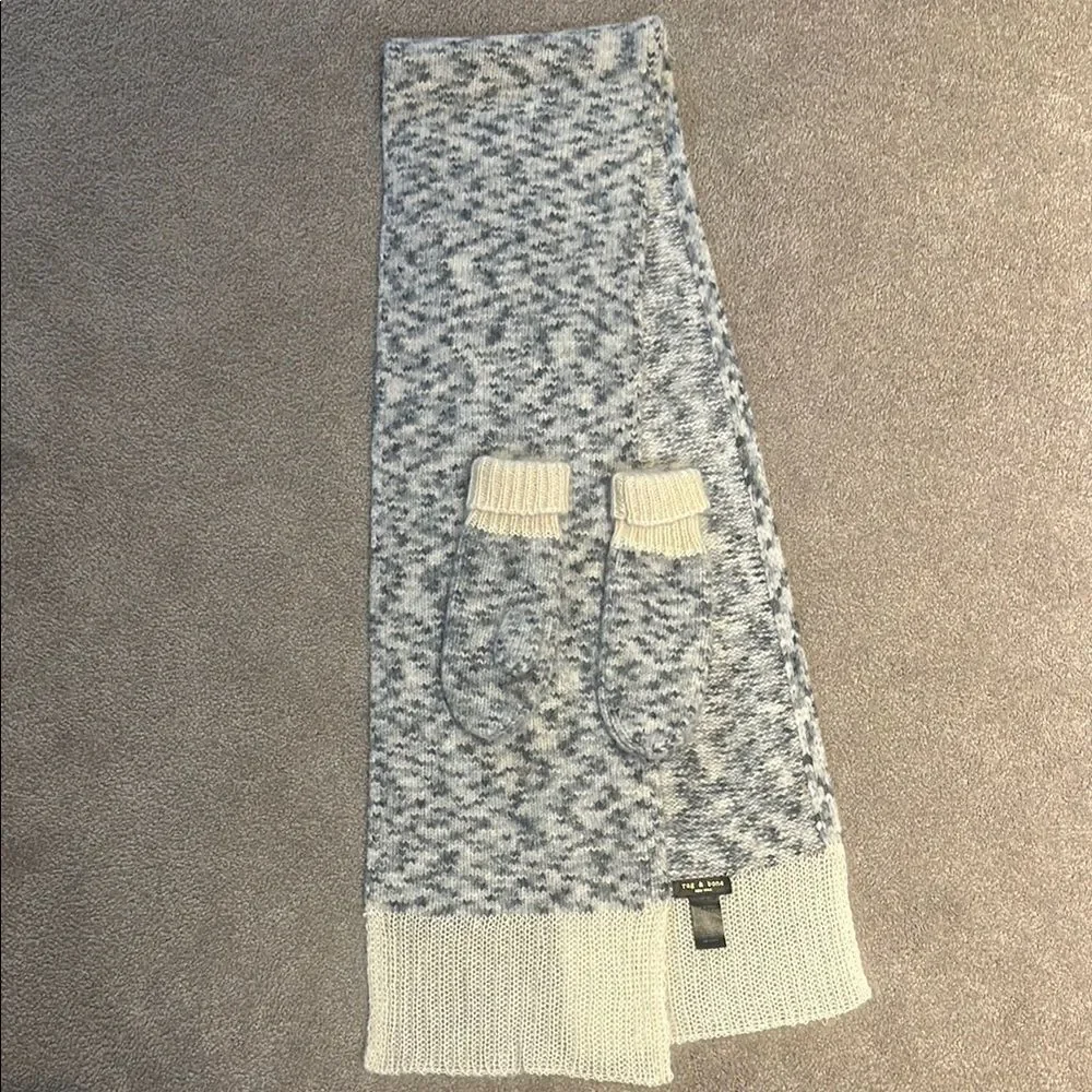 Rag & Bone Gray and Cream Knit Scarf and Gloves Set!